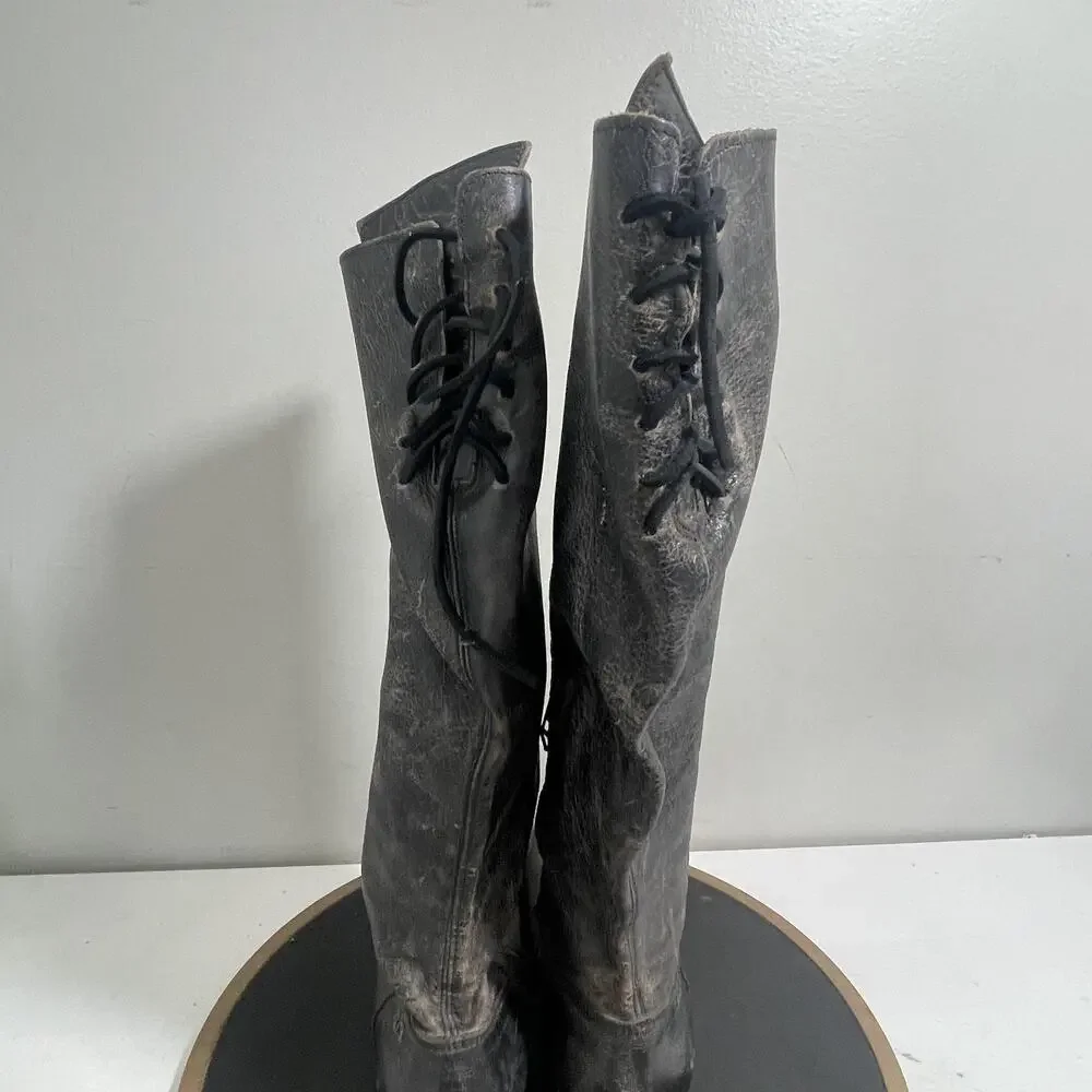 Bed Stu‎ Boots Manchester Riding Boots Women SZ 8 Hand Wash Leather Tall Gray